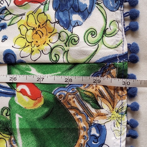 Super-Wide Palazzo Pants OS S/M Smocked Waist Cabana Pom Pom Fringe - Picture 5 of 9